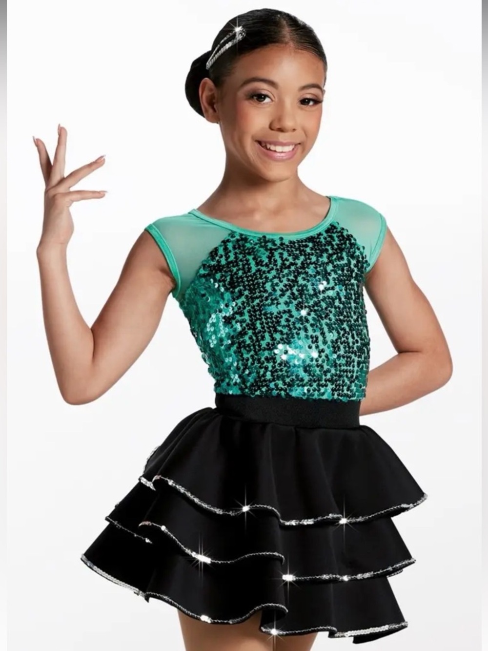 Weissman 18513 Came To Win Sequin Dance Costume - Mint Green and Black